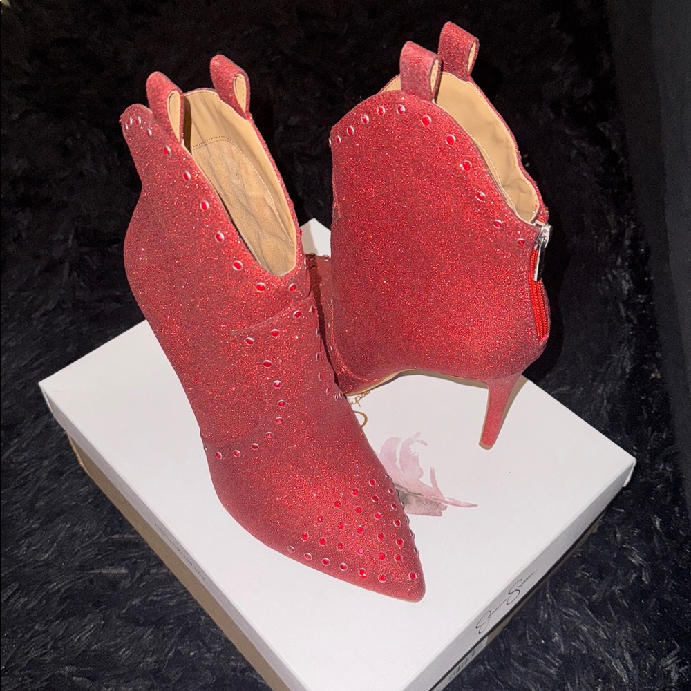 Red Studded Ankle Boots